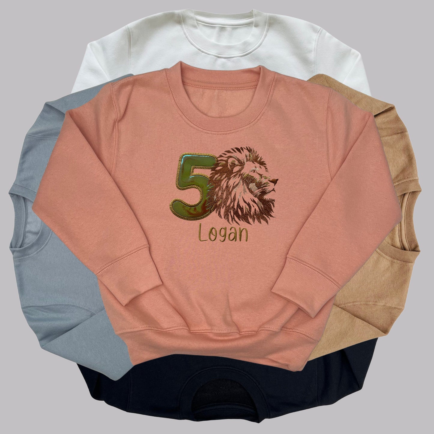 Personalised Embroidered Children's Birthday Top. Magestic Lion's Head, Age in Gold Glitter Vinyl and Child's Name. Perfect for Birthdays