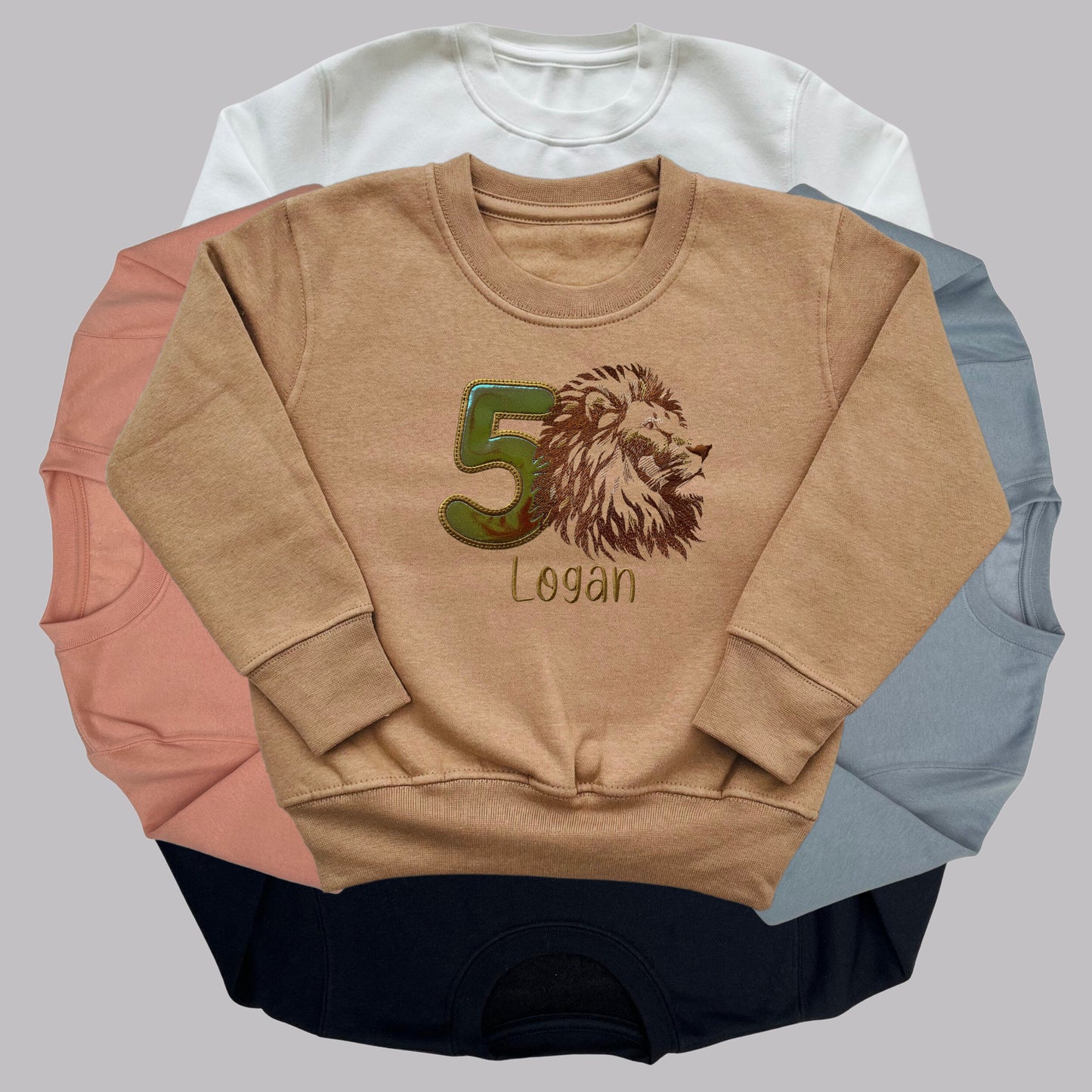 Personalised Embroidered Children's Birthday Top. Magestic Lion's Head, Age in Gold Glitter Vinyl and Child's Name. Perfect for Birthdays