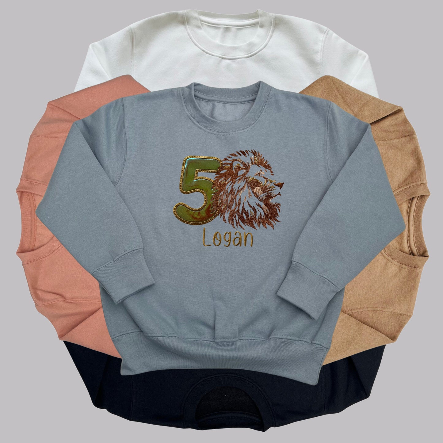 Personalised Embroidered Children's Birthday Top. Magestic Lion's Head, Age in Gold Glitter Vinyl and Child's Name. Perfect for Birthdays
