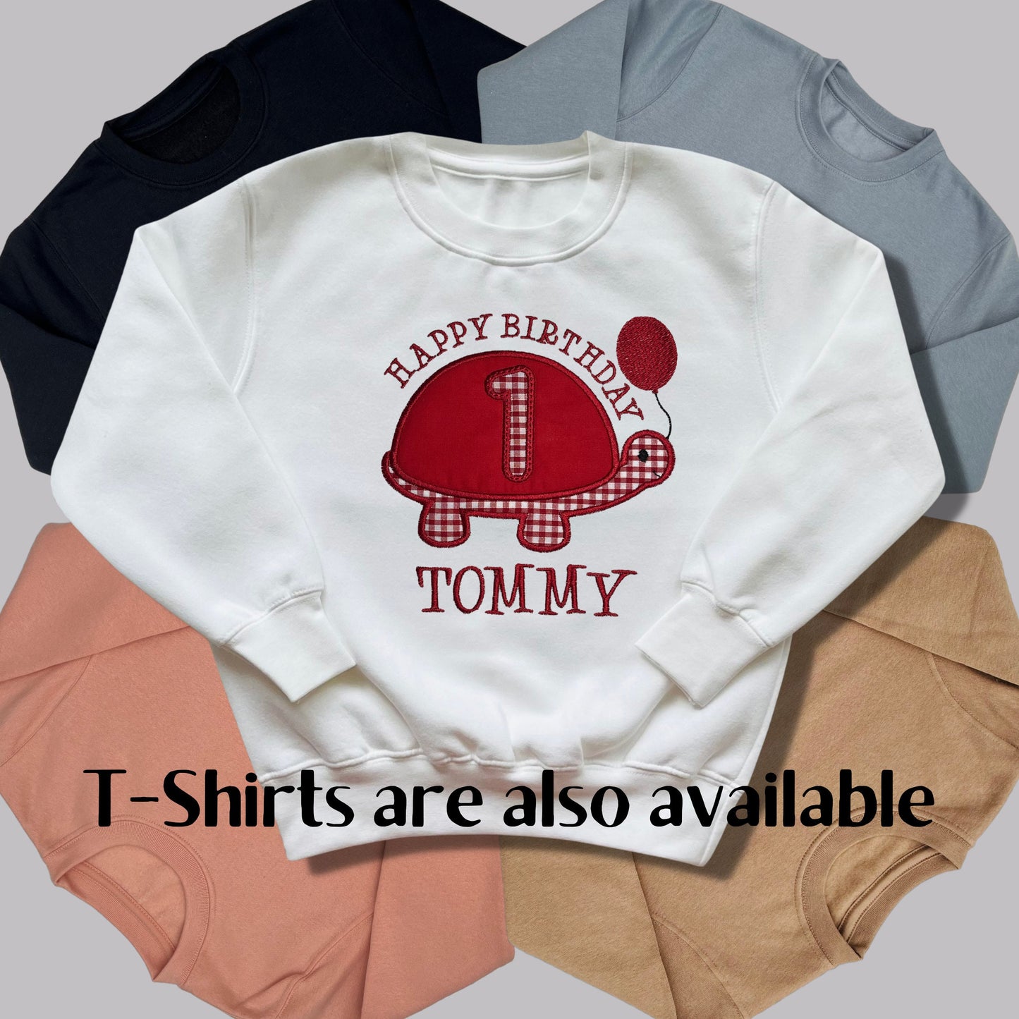Personalised Embroidered Children's Birthday Top. Cute Applique Embroidered Turtle Personalised with Age and Name Perfect Birthday Outfit