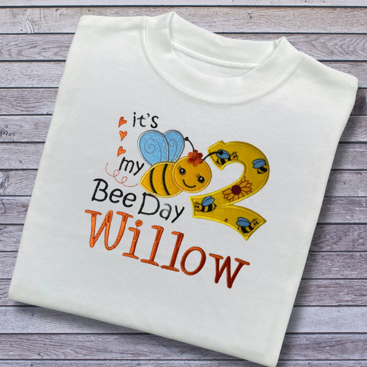 Personalised Embroidered Children's Birthday Top. 'It's my Bee Day' Design.