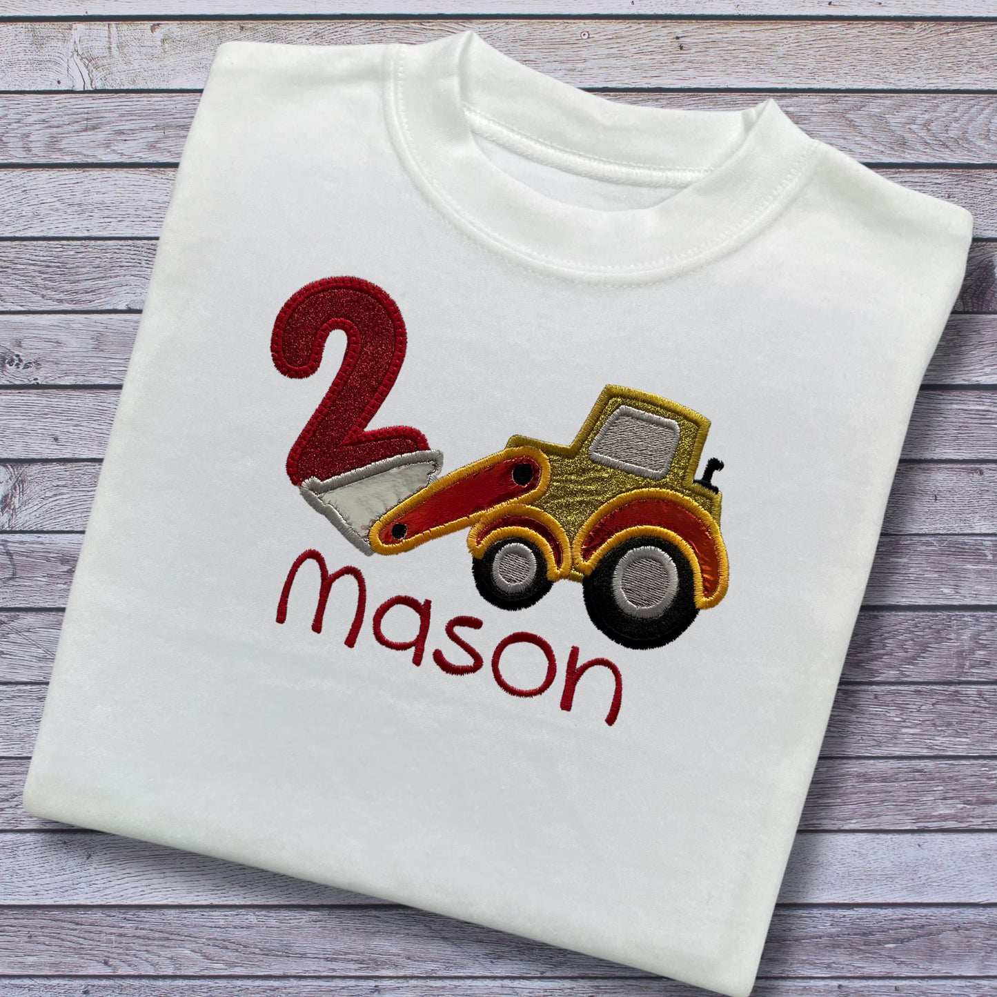 Personalised Embroidered Construction Vehicle Birthday T-Shirts and Sweatshirts