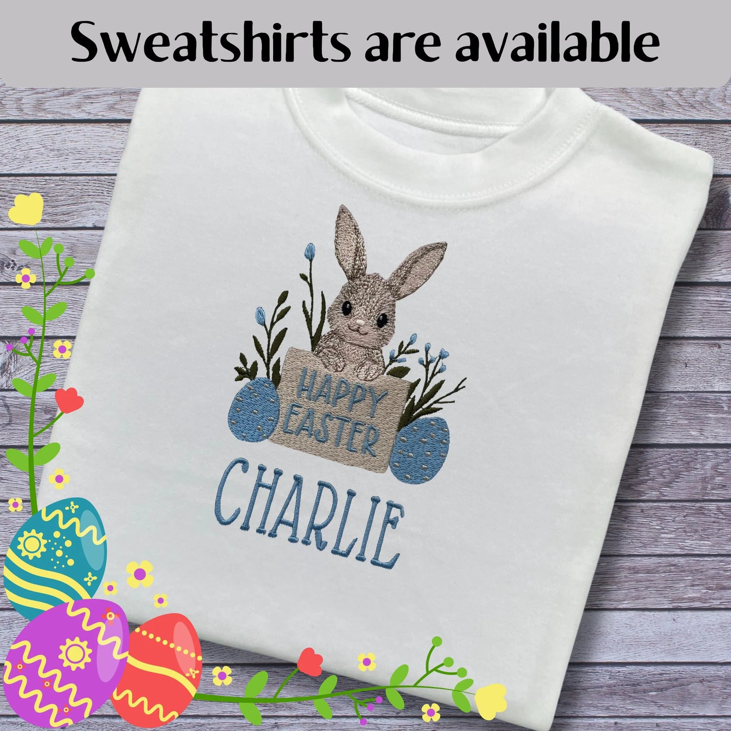 Personalised Embroidered Children's Happy Easter Top: Bunny Design