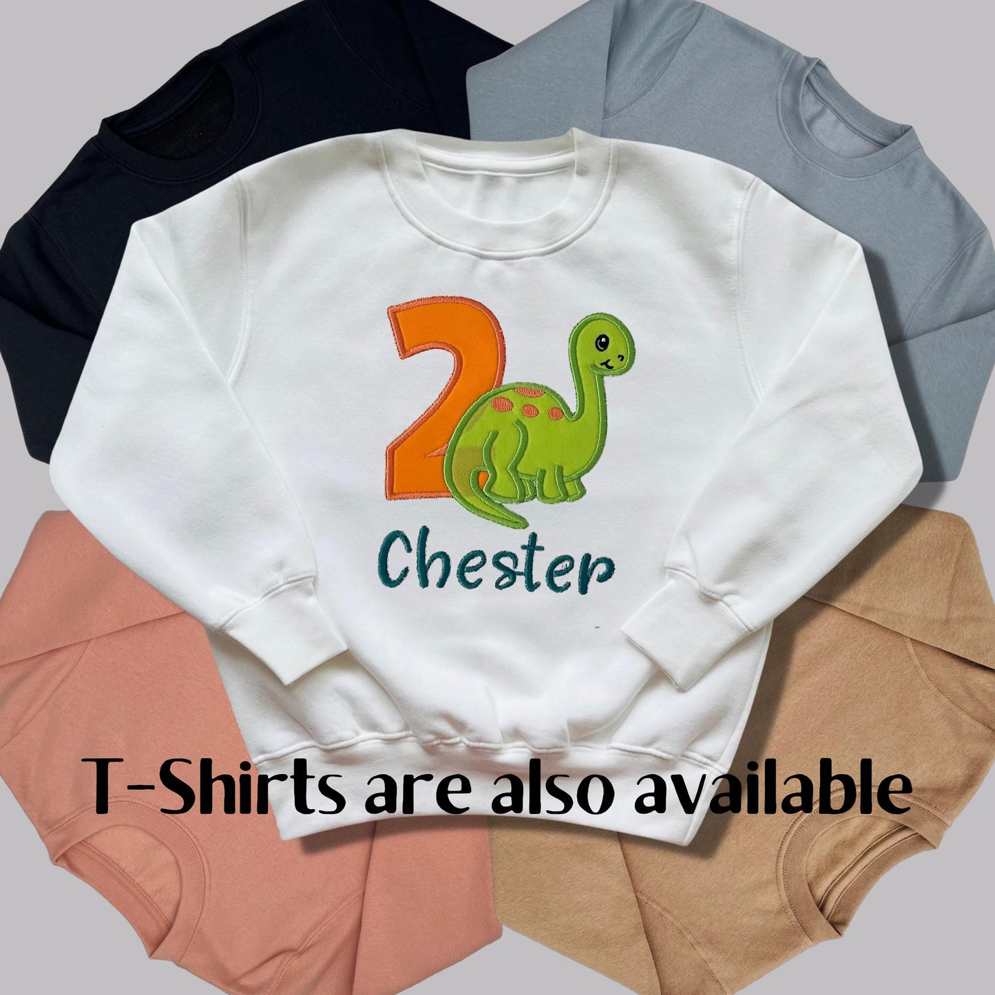 Personalised Embroidered Children's Birthday Top: Cute Dinosaur Design