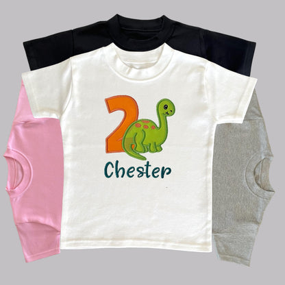 Personalised Embroidered Children's Birthday Top: Cute Dinosaur Design