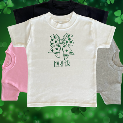 Personalised Embroidered Children's St Patrick's Day Bow with Shamrocks Design