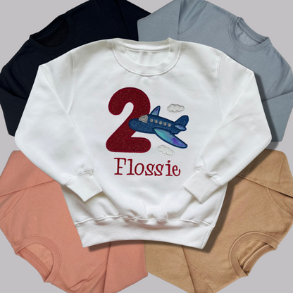 Personalised Embroidered Children's Birthday Top: Aeroplane Design