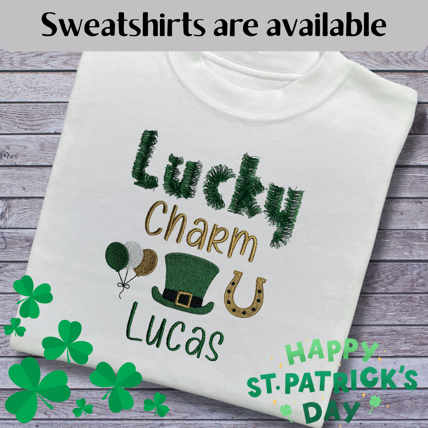 Personalised Embroidered Children's St Patrick's Day Lucky Charm Design