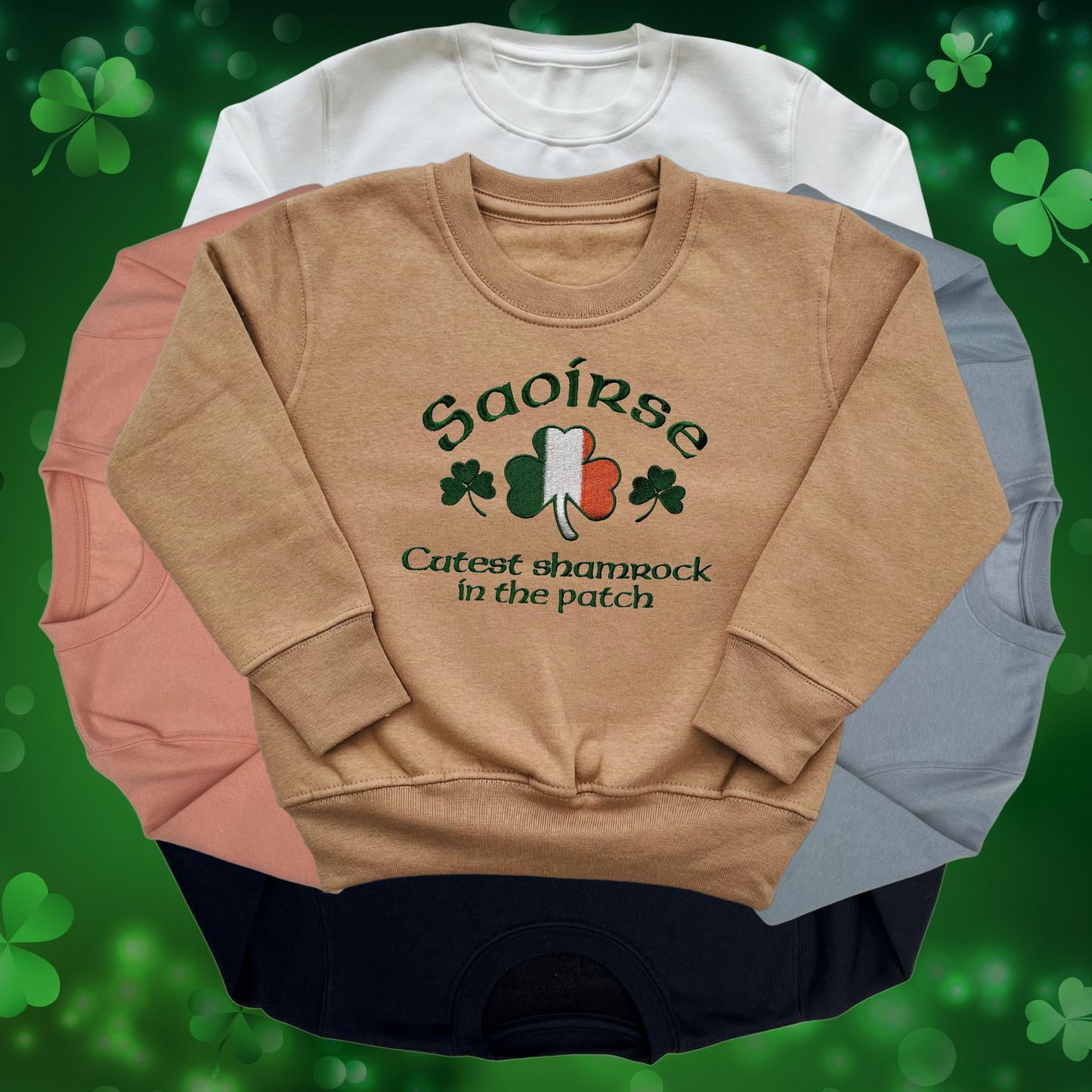 Personalised Embroidered Children's St Patrick's Day Irish Flag Shamrock Design