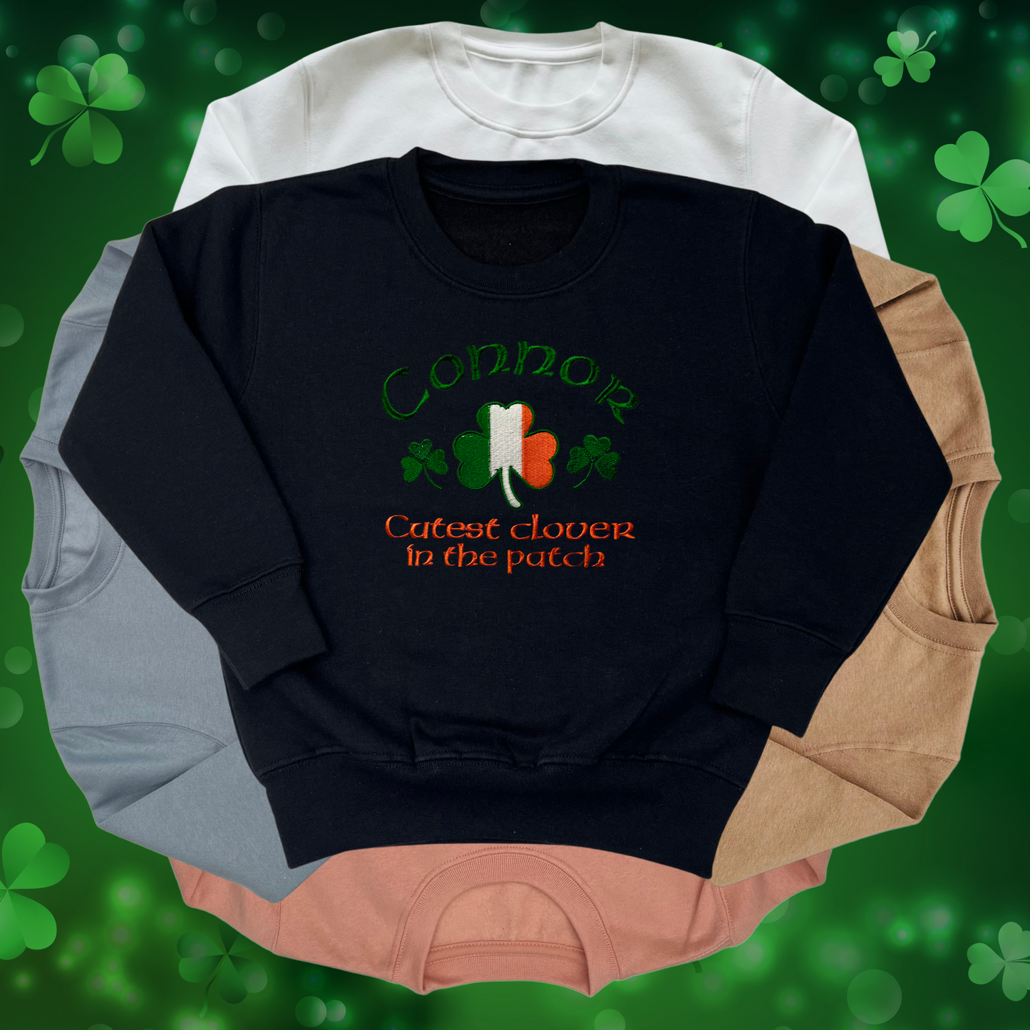 Personalised Embroidered Children's St Patrick's Day Top,  Irish Flag Shamrock Design