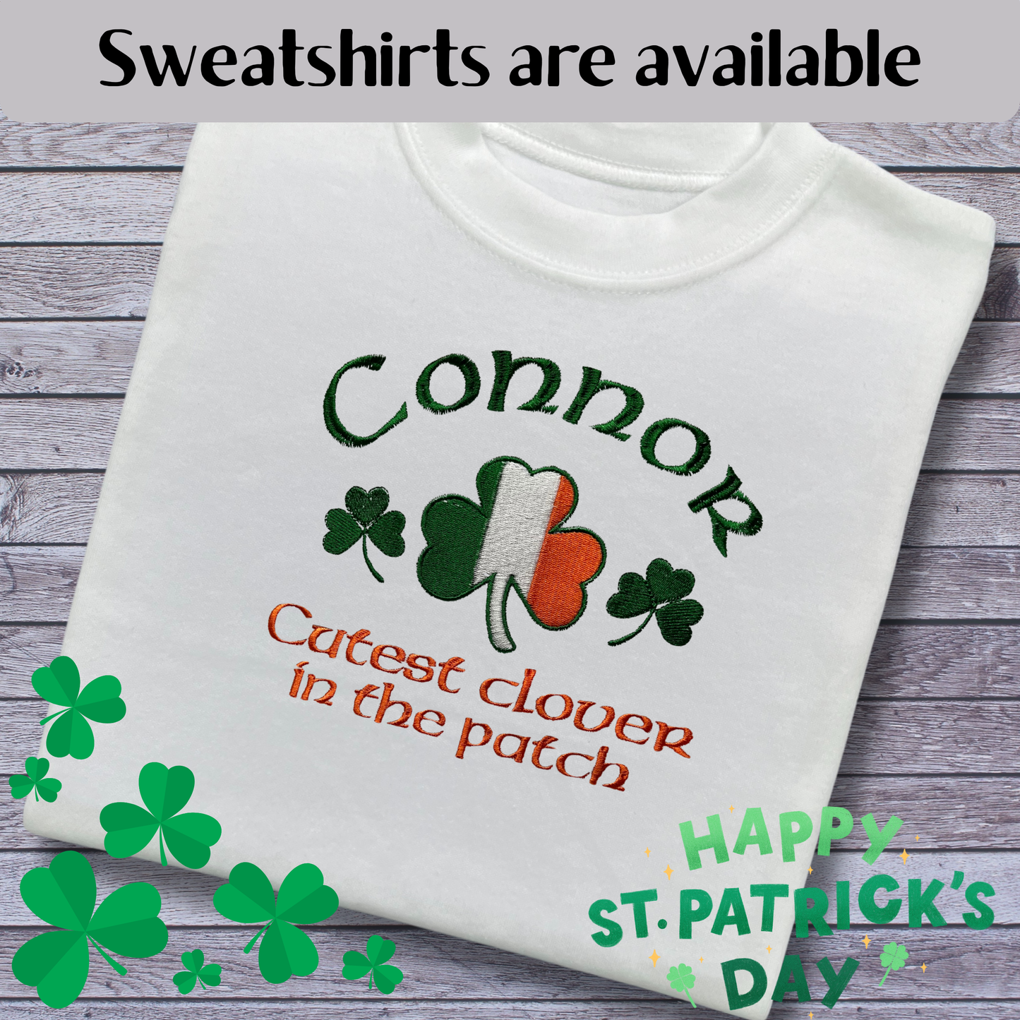 Personalised Embroidered Children's St Patrick's Day Top,  Irish Flag Shamrock Design