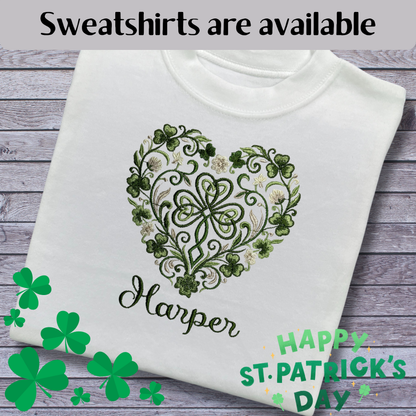Personalised Embroidered Children's St Patrick's Day Celtic Heart Design