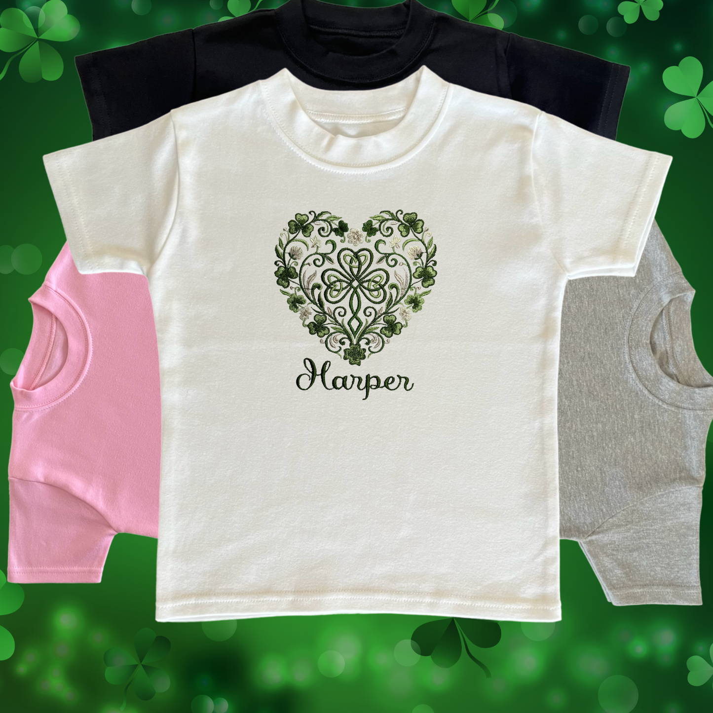 Personalised Embroidered Children's St Patrick's Day Top, Celtic Heart Design