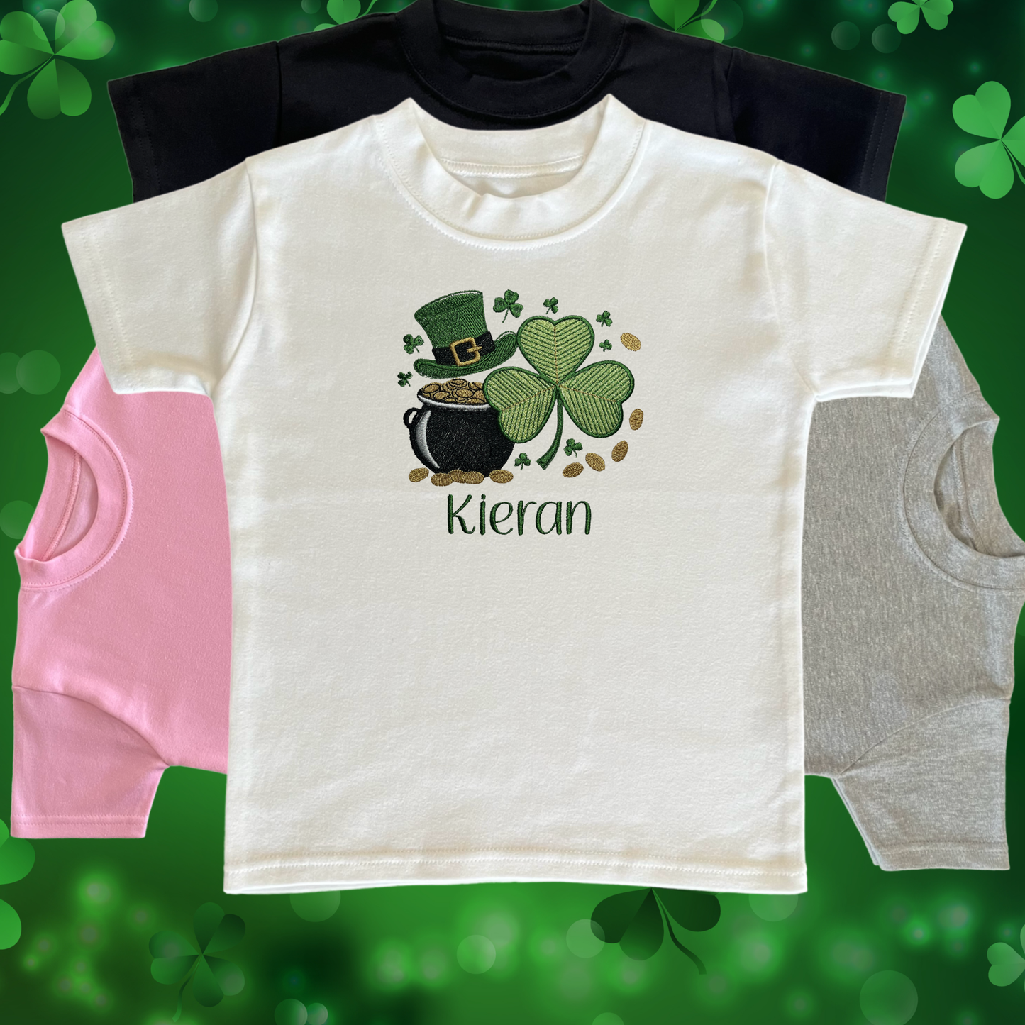 Personalised Embroidered Children's St Patrick's Day Pot of Gold Design