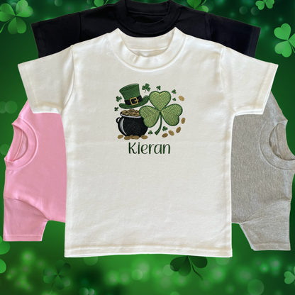 Personalised Embroidered Children's St Patrick's Day Pot of Gold Design