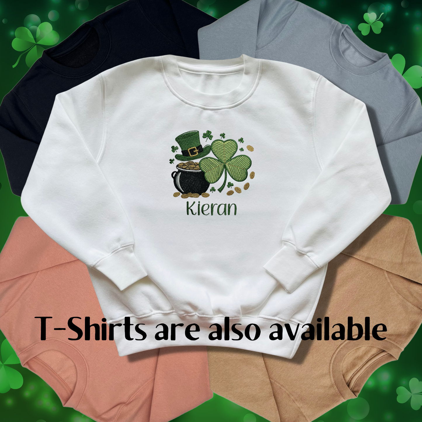 Personalised Embroidered Children's St Patrick's Day Pot of Gold Design