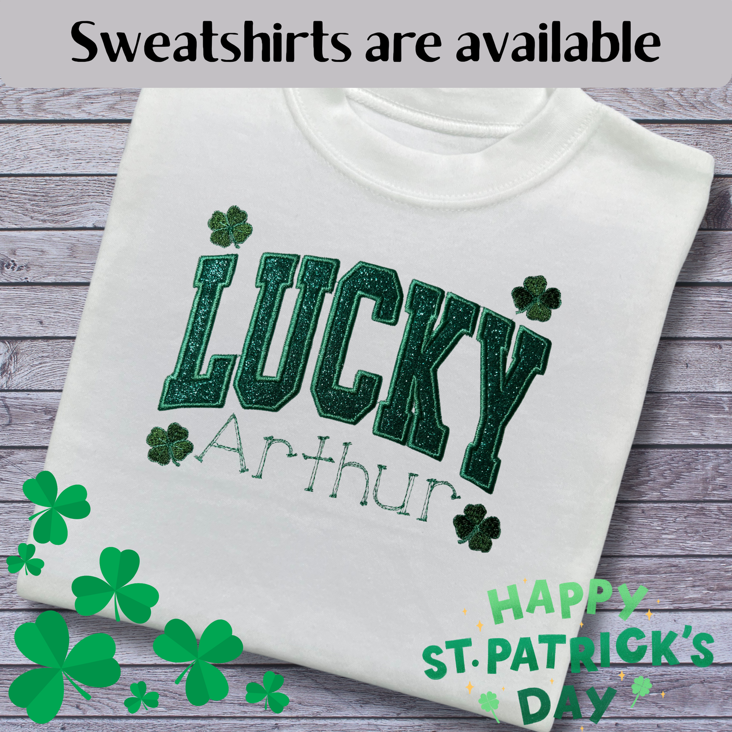 Personalised Embroidered Children's St Patrick's Day Top, Lucky Design