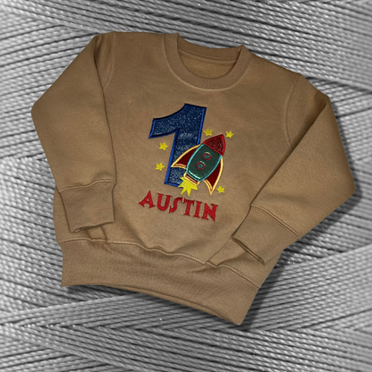 Personalised Embroidered Birthday Rocket Design Sweatshirt for Kids