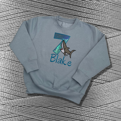 Personalised Embroidered Children's Birthday Top: Shark Design