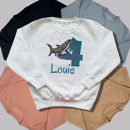 Personalised Embroidered Children's Birthday Top: Shark Design