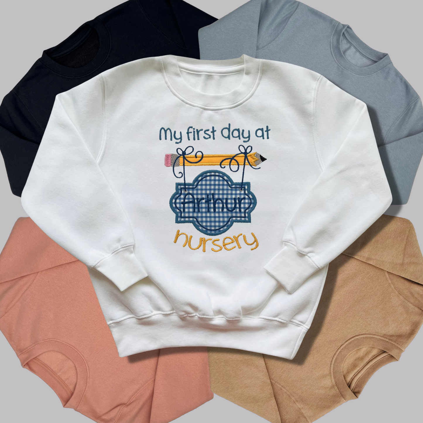 Personalised Embroidered Children's Starting Nursery Top Gingham Design