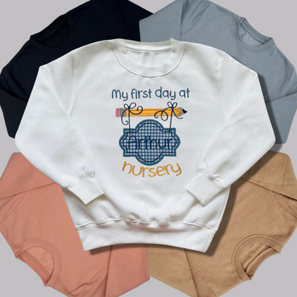 Personalised Embroidered Children's Starting Nursery Top Gingham Design