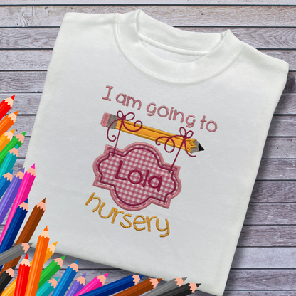 Personalised Embroidered Children's Starting Nursery Top Gingham Design