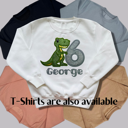 Personalised Embroidered Children's Birthday Top: Dinosaur Design