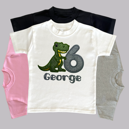Personalised Embroidered Children's Birthday Top: Dinosaur Design