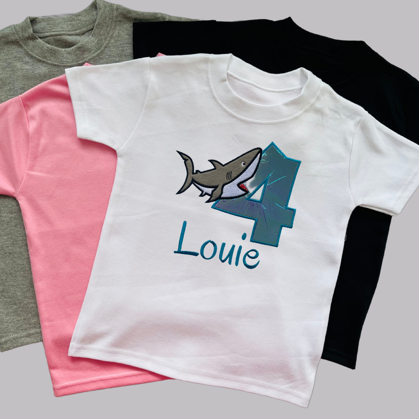Personalised Embroidered Shark Birthday T-Shirts and Sweatshirts
