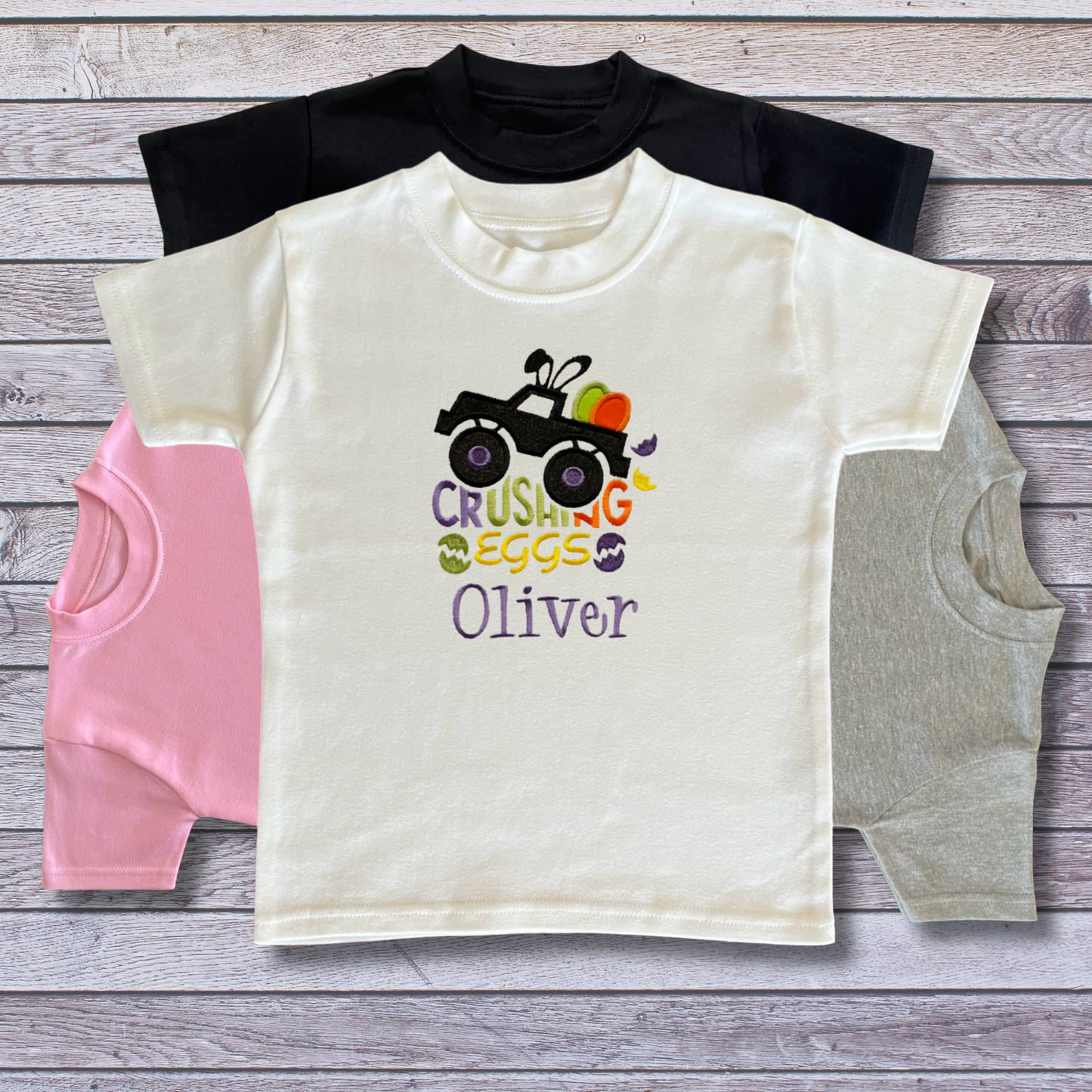 Personalised Embroidered Children's Easter Monster Truck Design