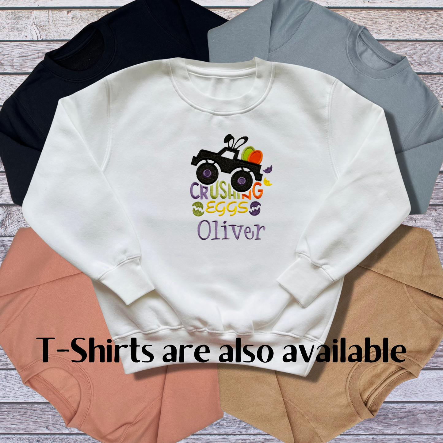 Personalised Embroidered Children's Easter Monster Truck Design