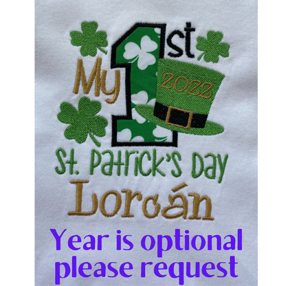 Personalised Embroidered Baby's 'My 1st St Patrick's Day'.