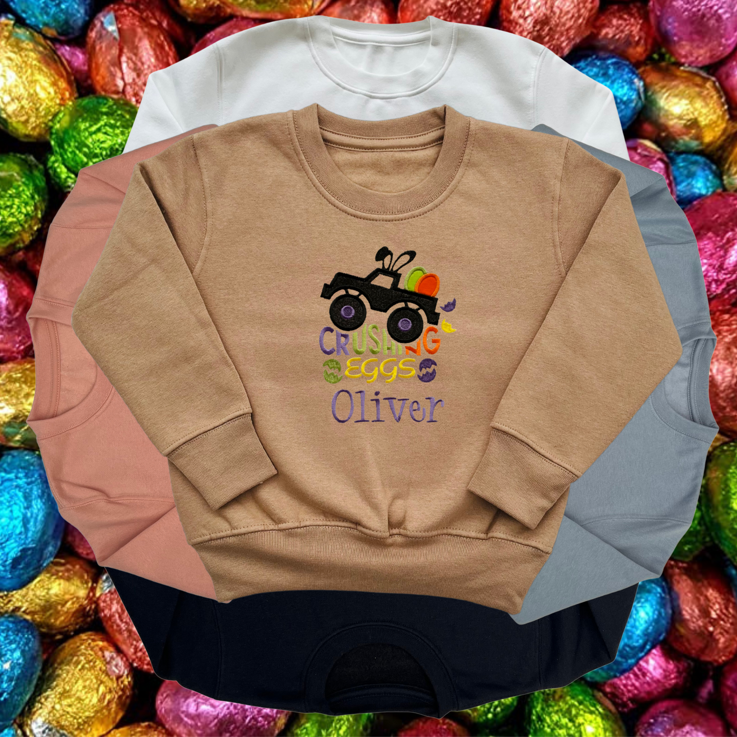 Personalised Embroidered Children's Easter Monster Truck Design