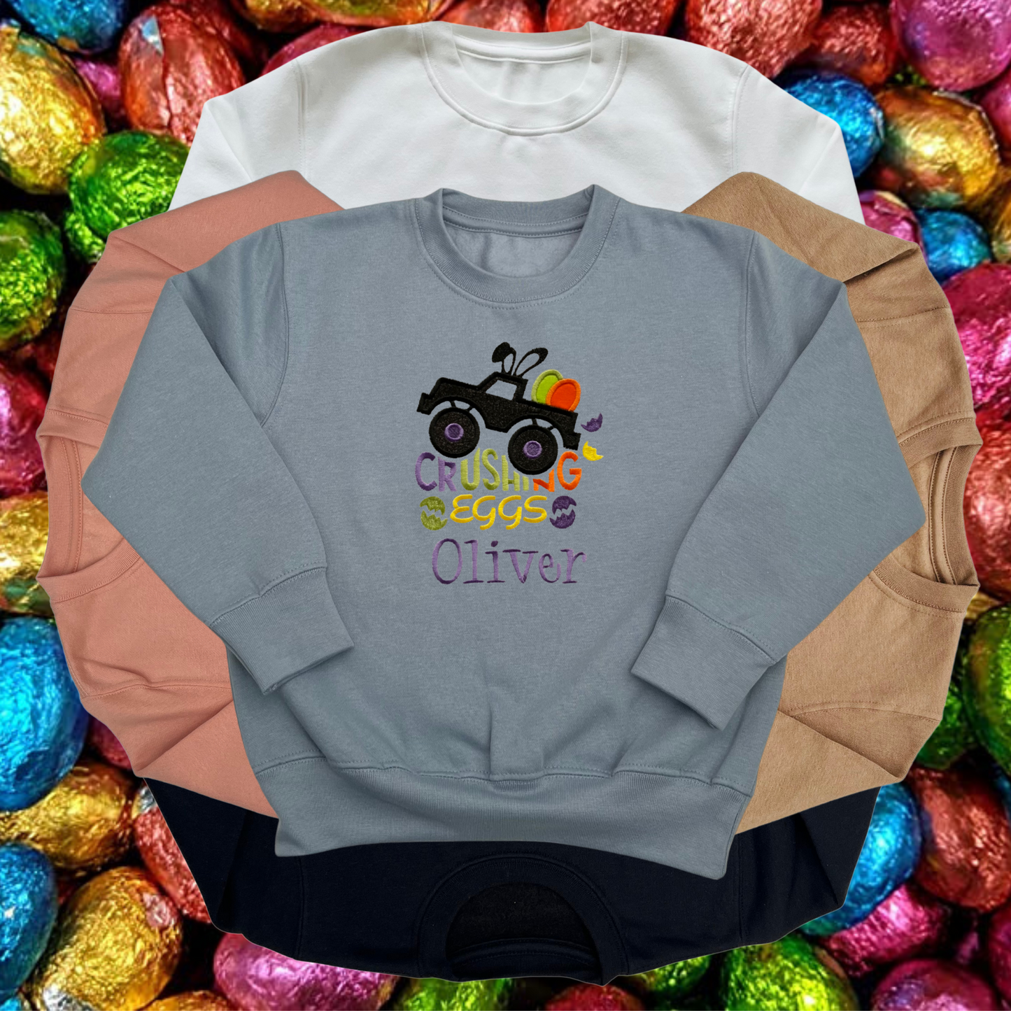 Personalised Embroidered Children's Easter Monster Truck Design
