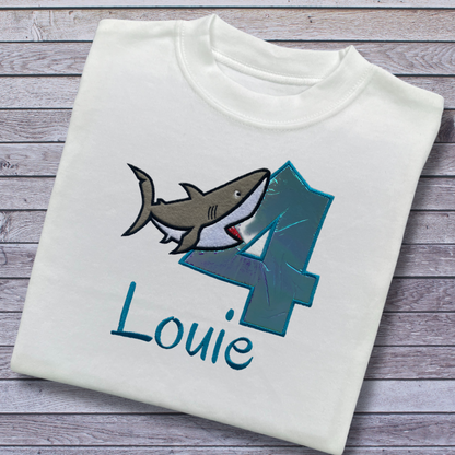Personalised Embroidered Children's Birthday Top: Shark Design