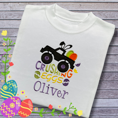Personalised Embroidered Children's Easter Monster Truck Design