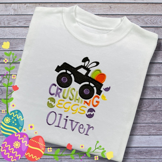 Personalised Embroidered Children's Easter Monster Truck Design