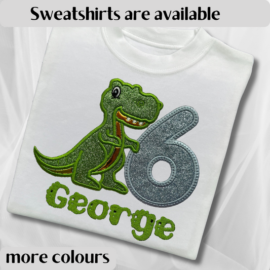 Personalised Embroidered Dinosaur Birthday T-Shirts and Sweatshirts
