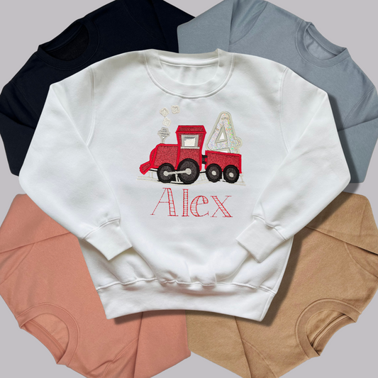 Personalised Embroidered Birthday Red Train Design Sweatshirt for Kids