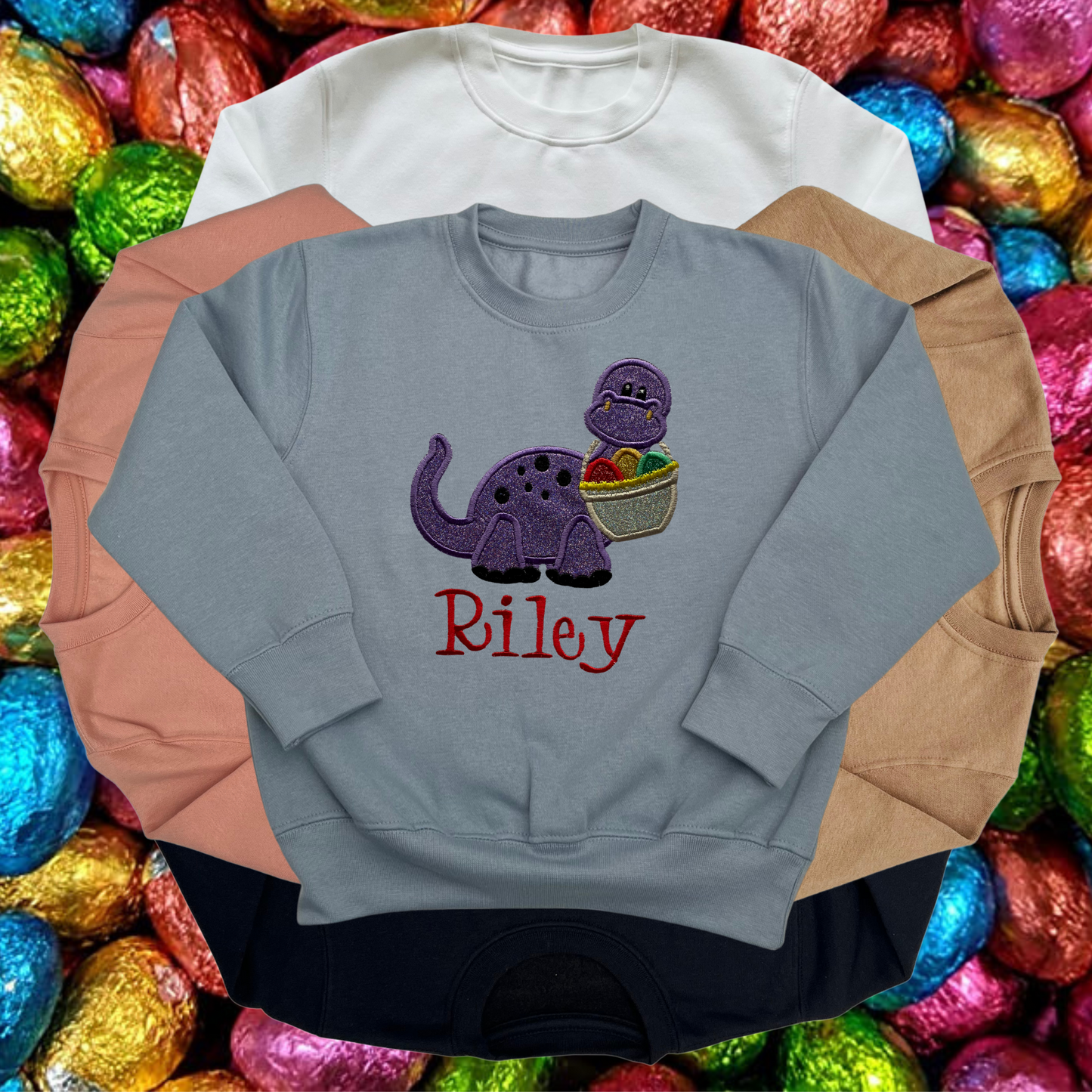 Personalised Embroidered Children's Easter Dinosaur Design