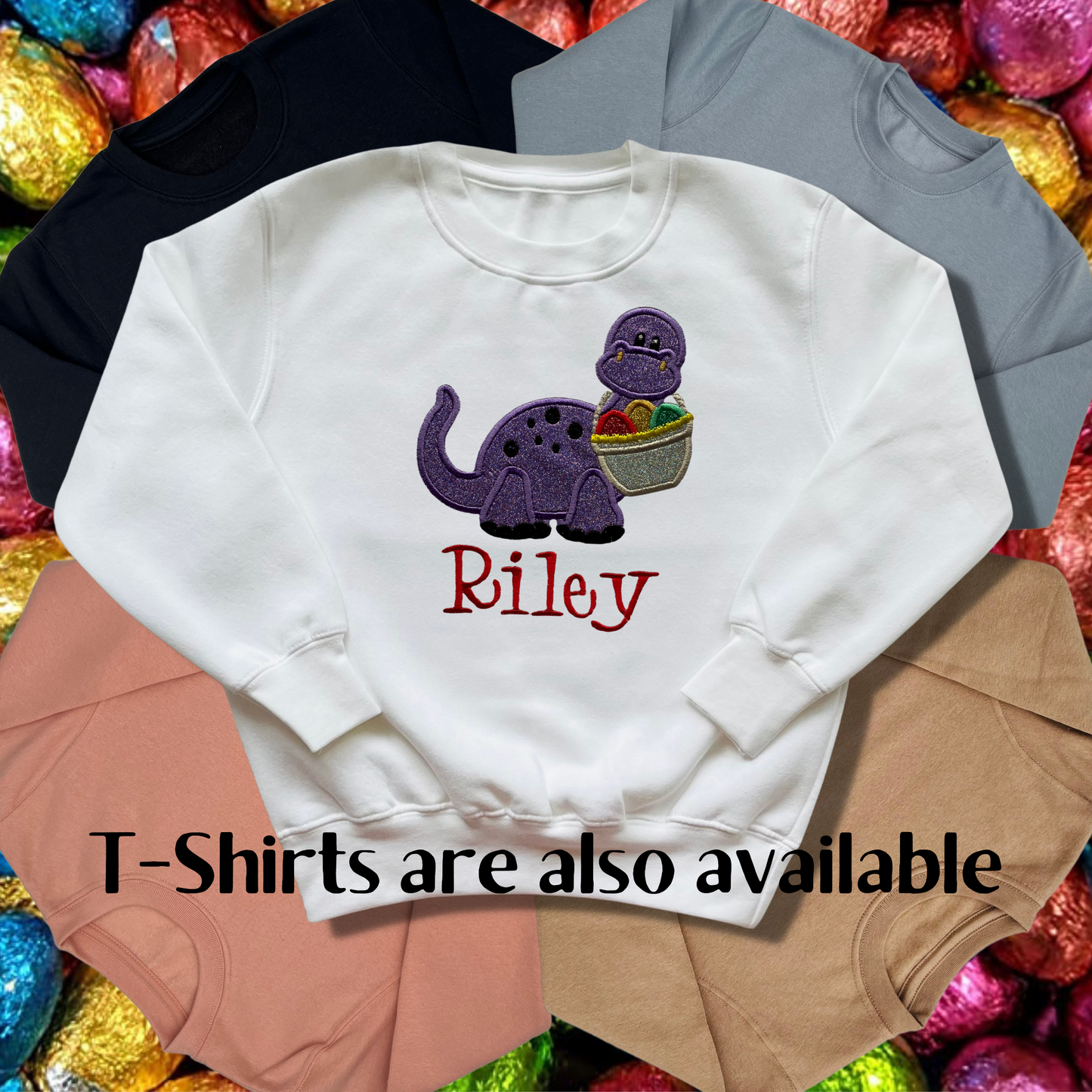 Personalised Embroidered Children's Easter Dinosaur Design
