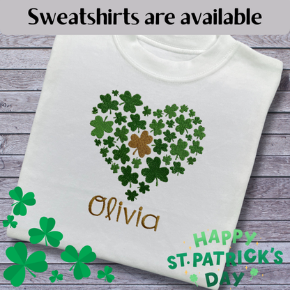 Personalised Embroidered Children's St Patrick's Day Heart of Shamrocks Design