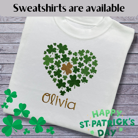 Personalised Embroidered Children's St Patrick's Day Top,  Heart of Shamrocks