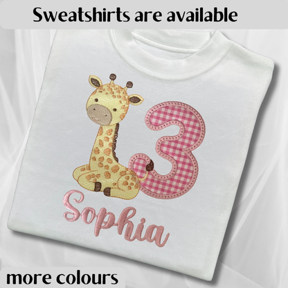 Personalised Embroidered Children's Birthday Top: Giraffe Design