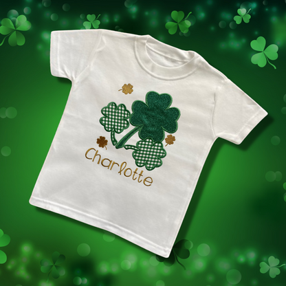 Personalised Embroidered Children's St Patrick's Day Glittery Shamrocks Design
