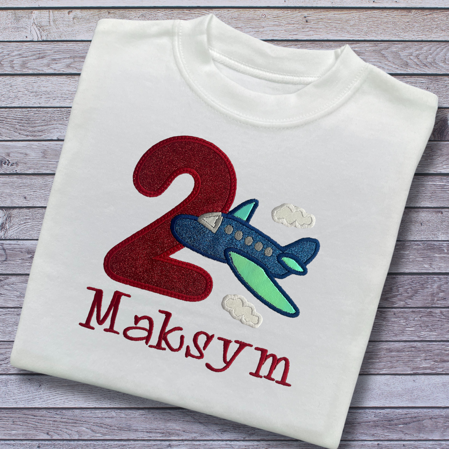 Personalised Embroidered Children's Birthday Top: Aeroplane Design