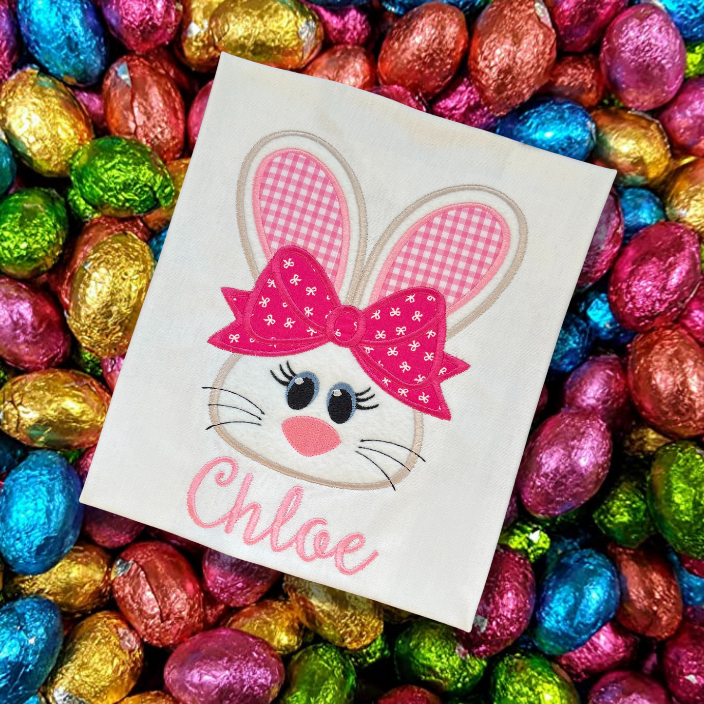 Personalised Embroidered Children's Easter Bunny Face Design