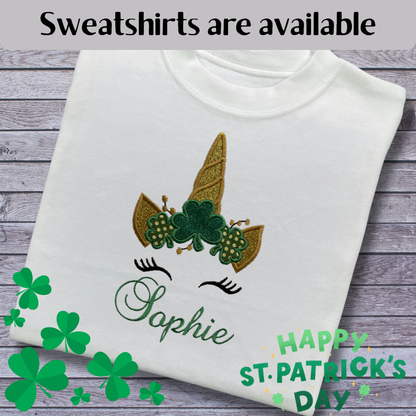 Personalised Embroidered Children's St Patrick's Day Unicorn Design
