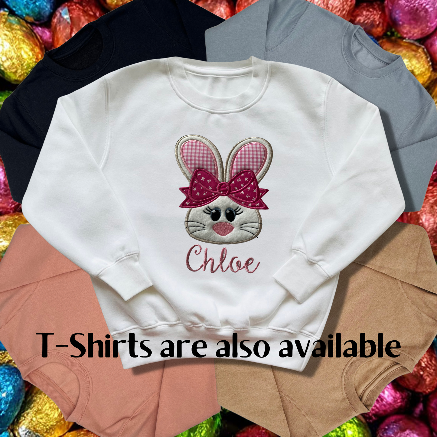 Personalised Embroidered Children's Easter Bunny Face Design